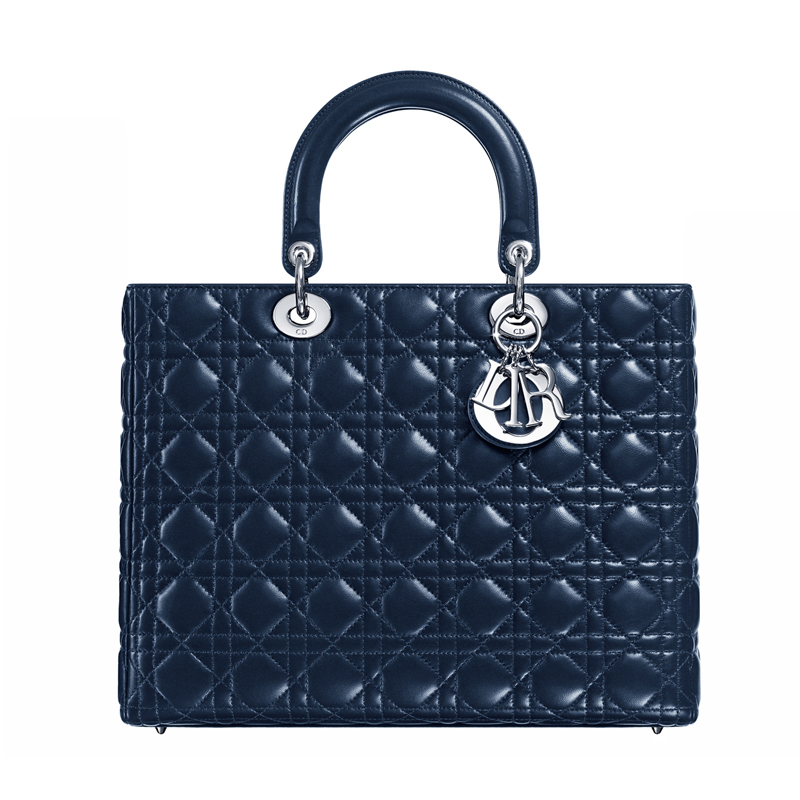 CAL44561 M576 Borsa grande Lady Dior In pelle blu notte